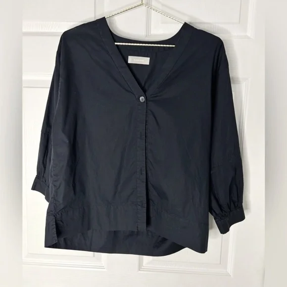 Everlane Cotton 3/4 Sleeve Button Down Black Top SZ 10 Everlane - Picture 1 of 5